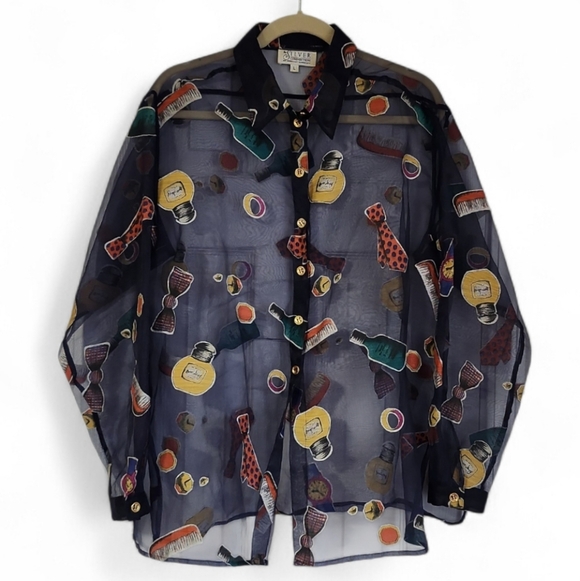 Dorothy Schoelen Tops - Vintage The Silver By Dorothy Schoelen Sheer Novelty Blouse Multicolored Size L